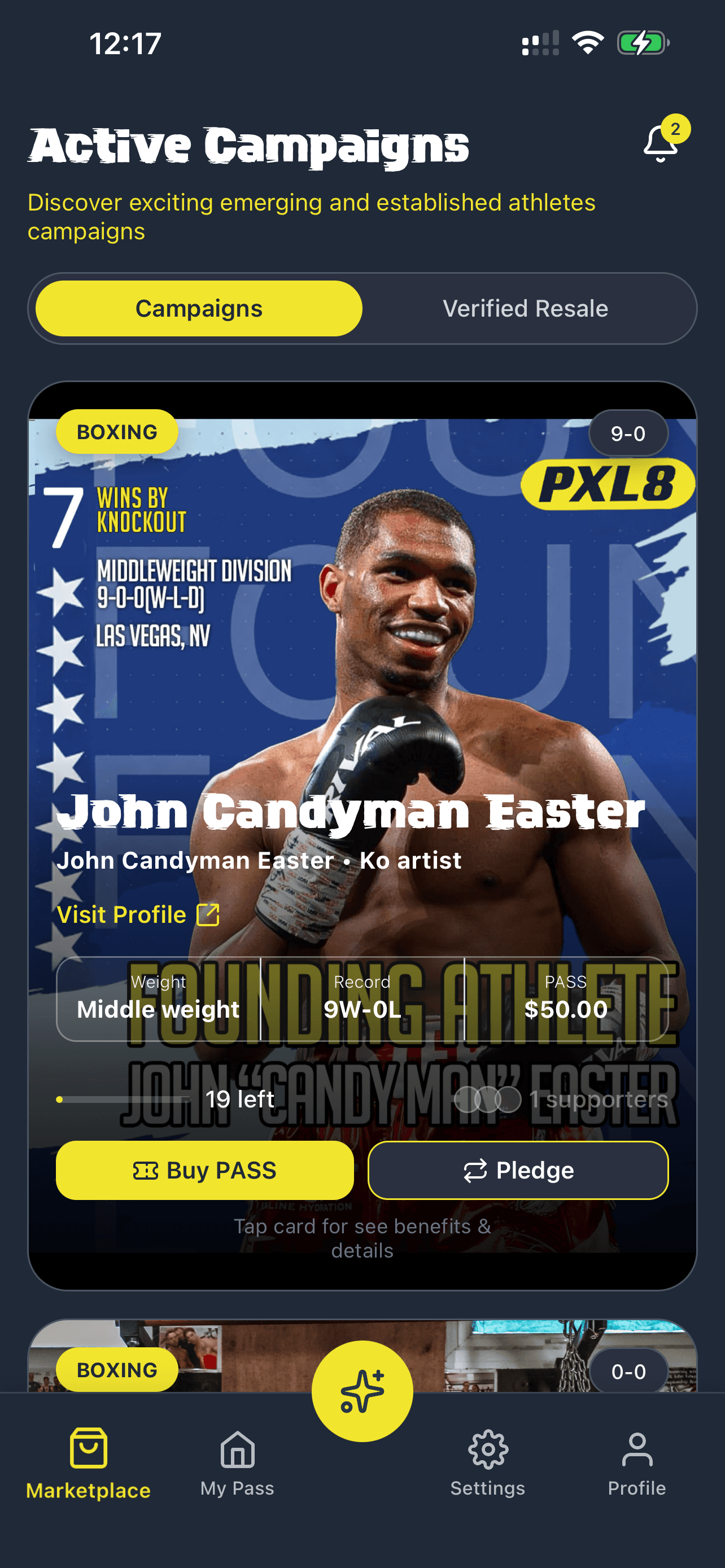 PXL8 app — browse athlete campaigns